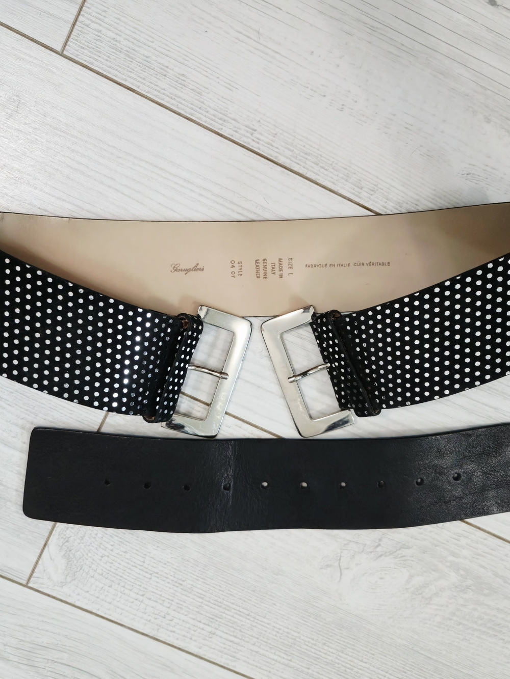 Garuglieri Italian Leather Black Studded Double-Buckle Waist Belt/ Silver Size L - Picture 4 of 12